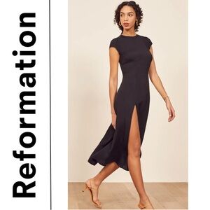 Reformation Black Midi Dress with Slit
